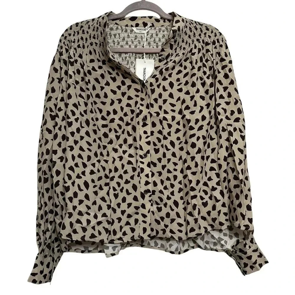 Thakoon NWT’s AL Beige Combo Printed Smocked Top. Size medium